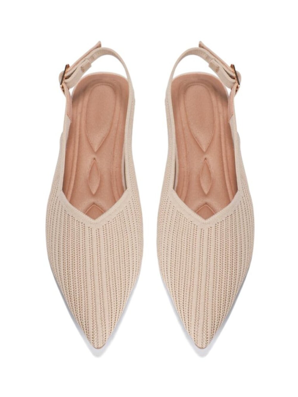 Women's Pointed Toe Knit Ballet Flats with Adjustable Ankle Strap